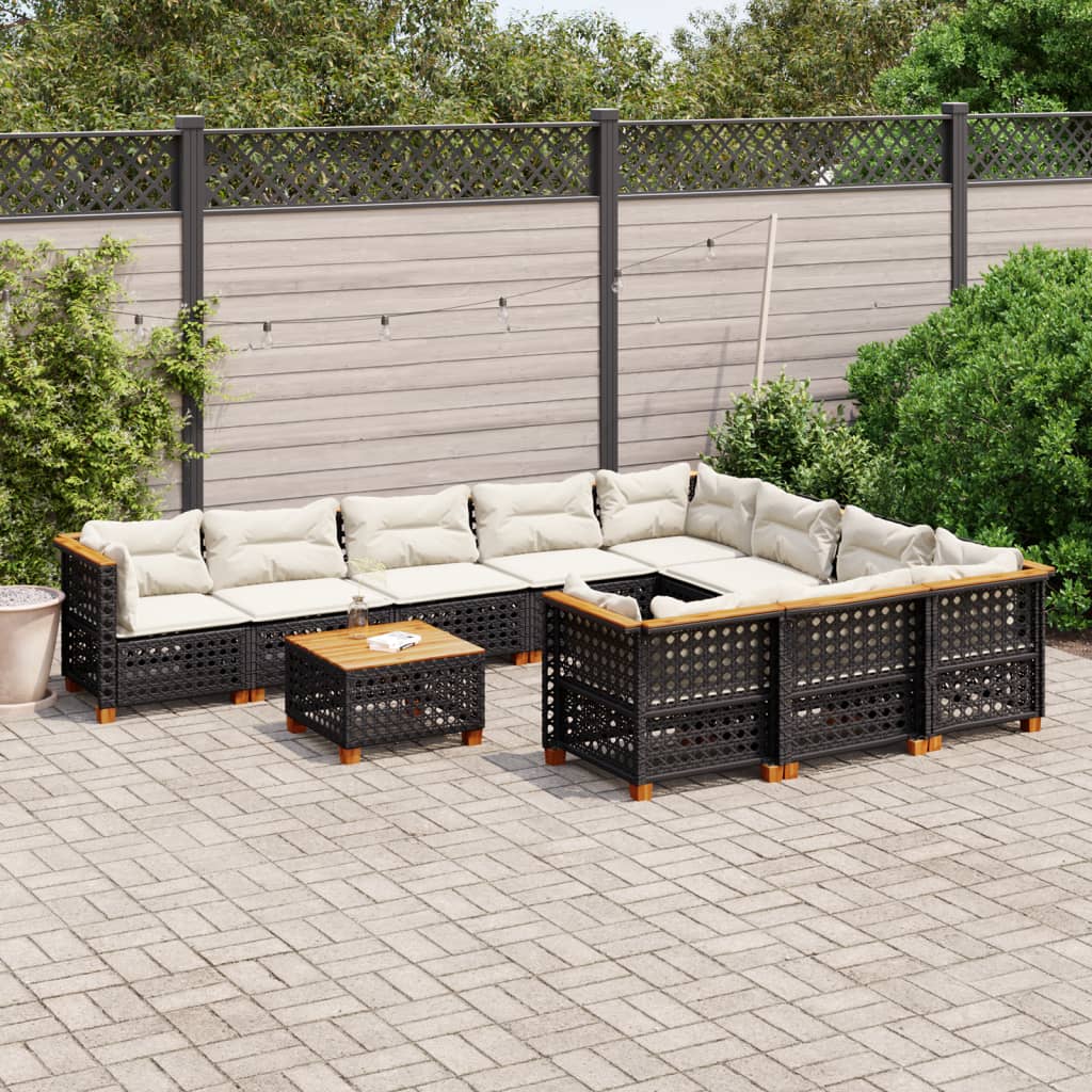 vidaXL 10-piece Lounge Set with cushions poly rattan black