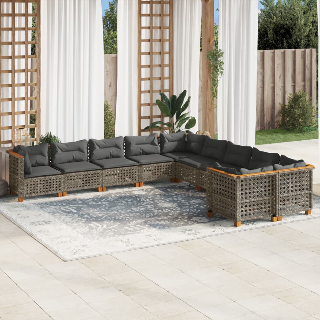 vidaXL 10-delige Loungeset met kussens poly rattan zwart
