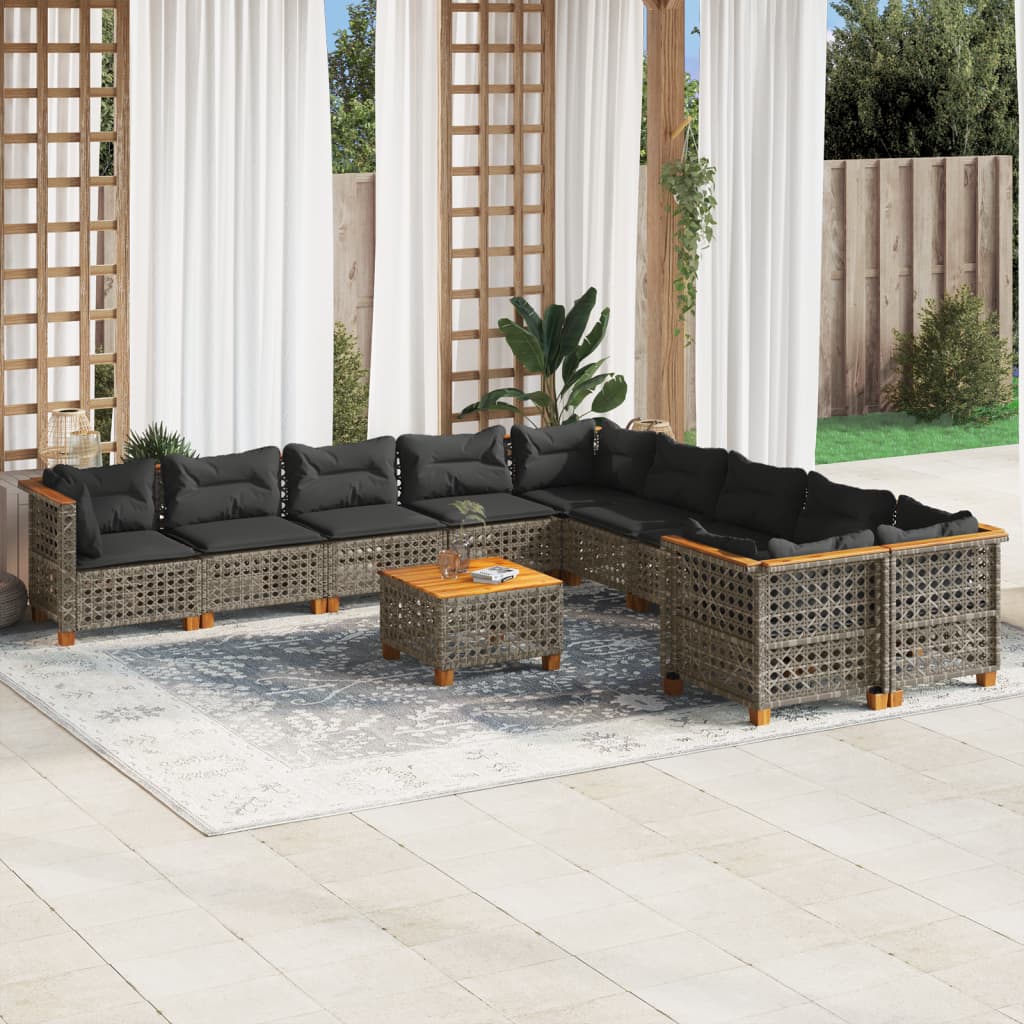 vidaXL 10-delige Loungeset met kussens poly rattan zwart