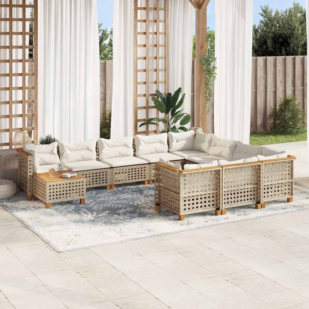 vidaXL 11-delige Loungeset met kussens poly rattan zwart