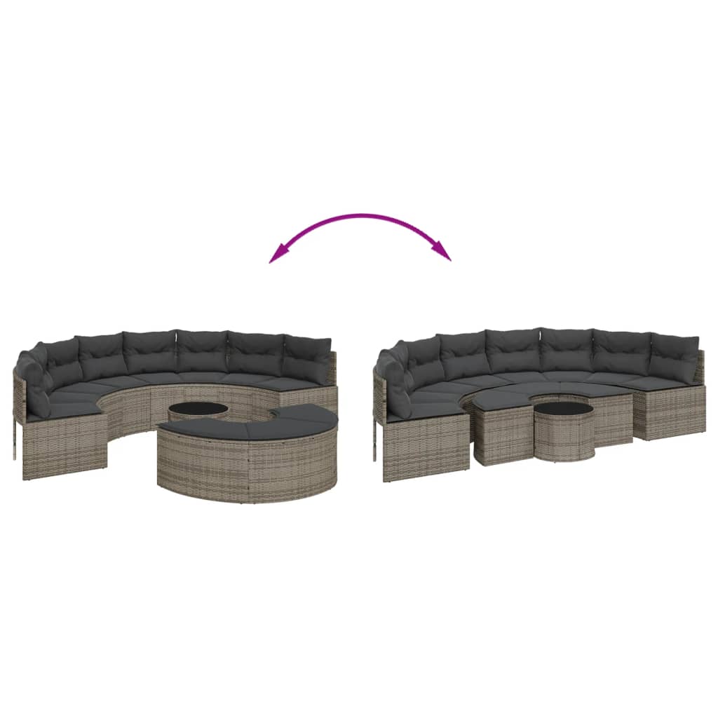 vidaXL 2-Piece Half-Round Poly Rattan Lounge Set Black
