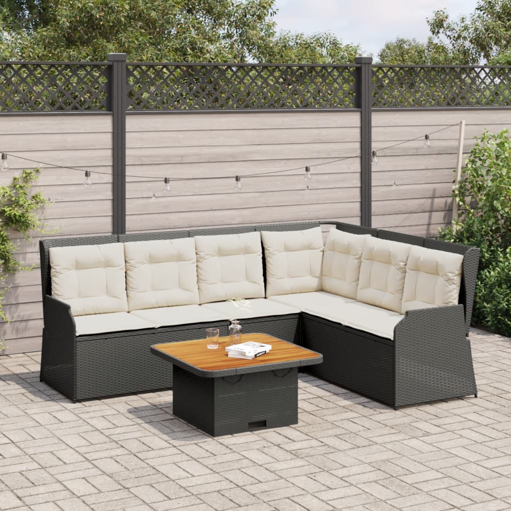 vidaXL 5-delige Loungeset met kussens poly rattan zwart