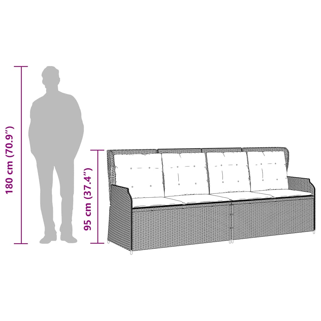 vidaXL 3-delige Loungeset met kussens poly rattan zwart