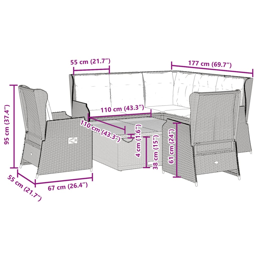 vidaXL 6-Piece Lounge Set with Cushions Poly Rattan Grey