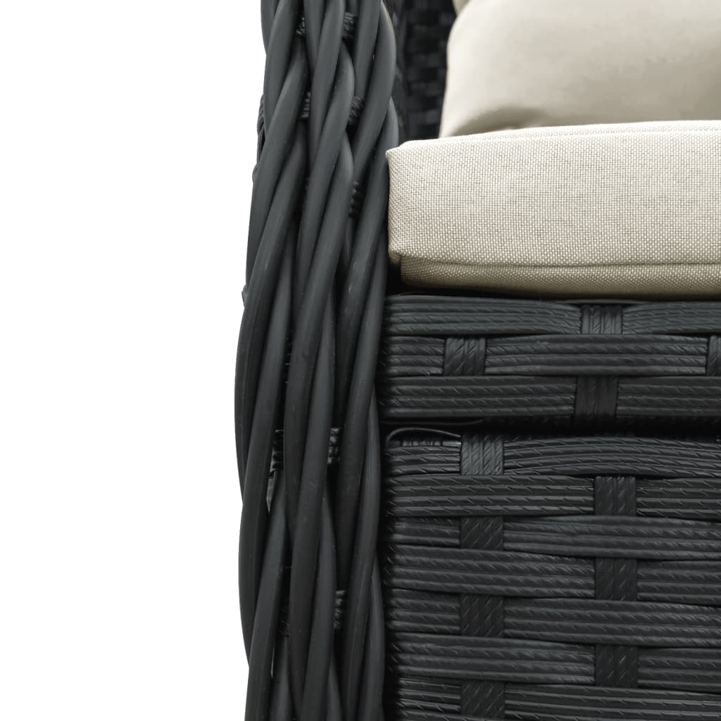 vidaXL 3-delige Bistroset met kussens poly rattan zwart