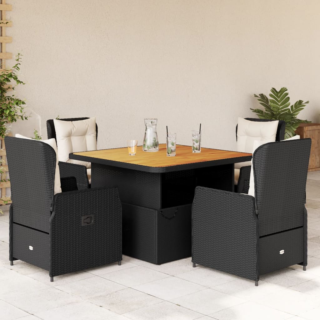 vidaXL 3-delige Bistroset met kussens poly rattan zwart