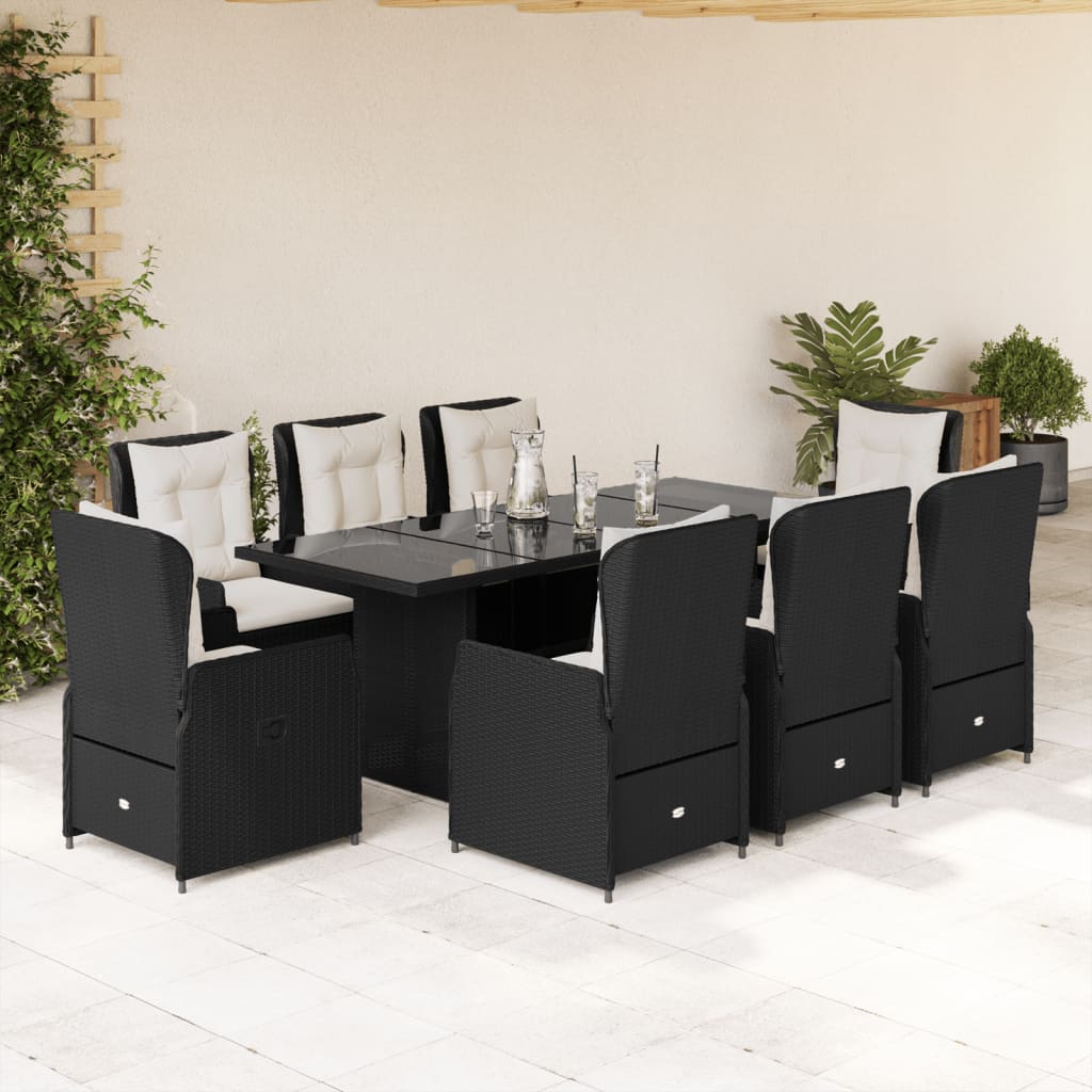 vidaXL 7-delige Tuinset met kussens poly rattan zwart