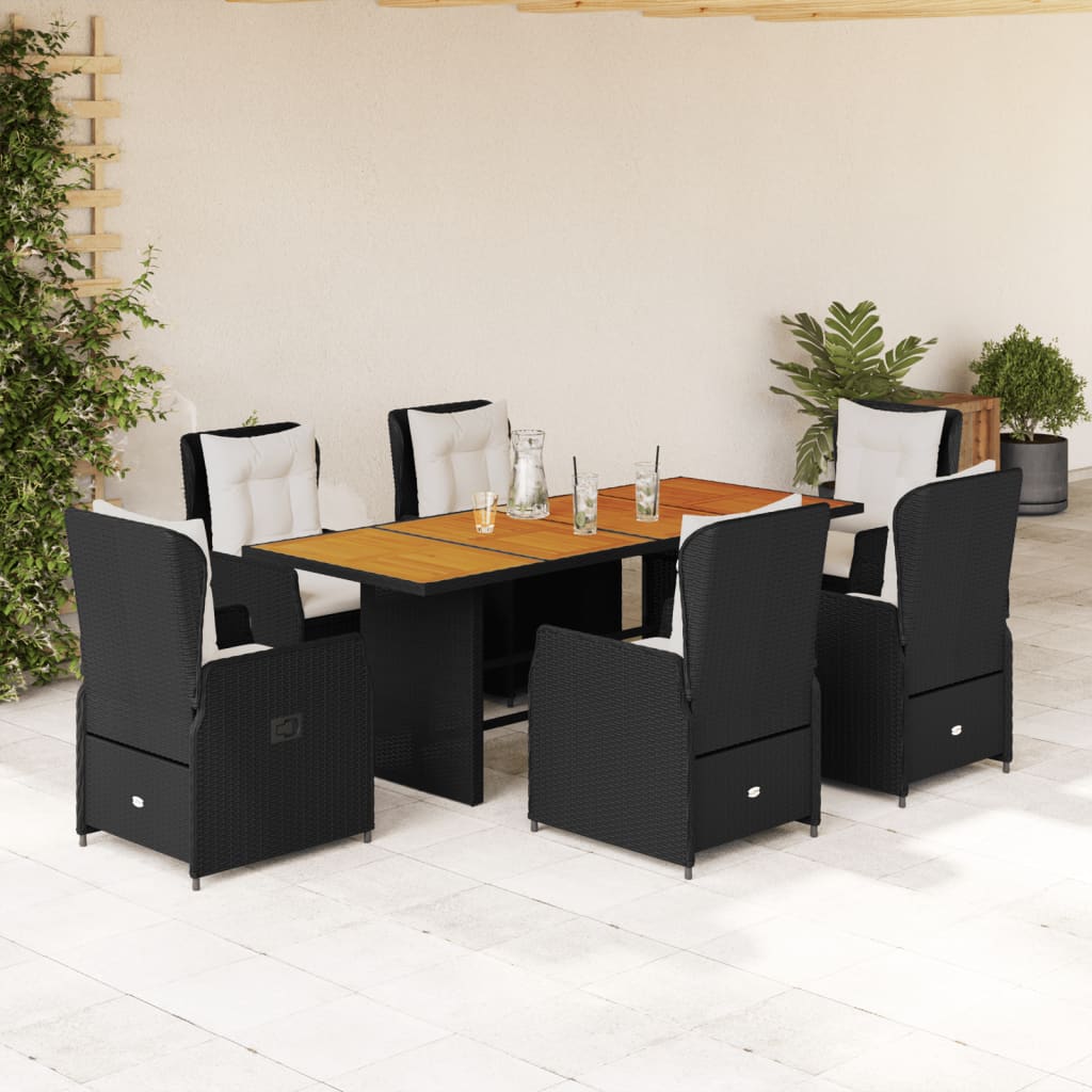 vidaXL 7-delige Tuinset met kussens poly rattan zwart