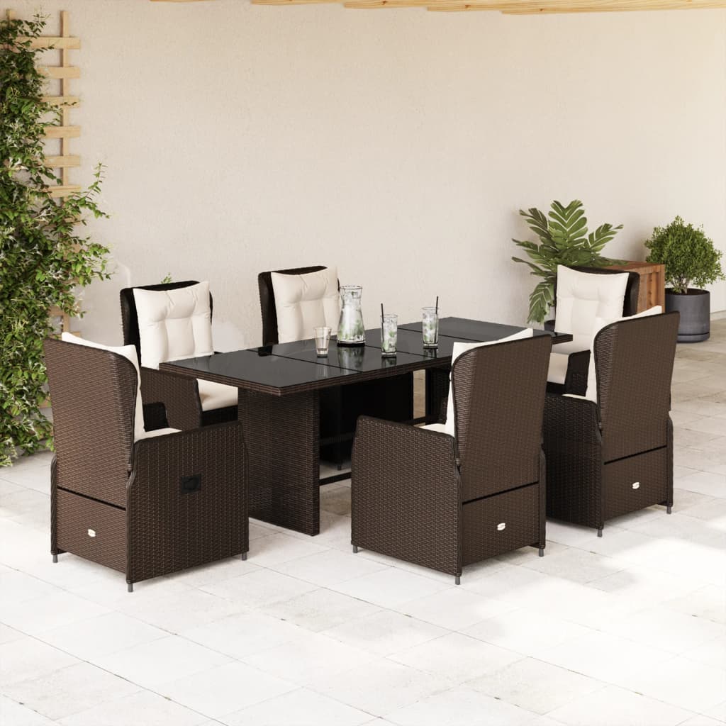 vidaXL 7-delige Tuinset met kussens poly rattan zwart