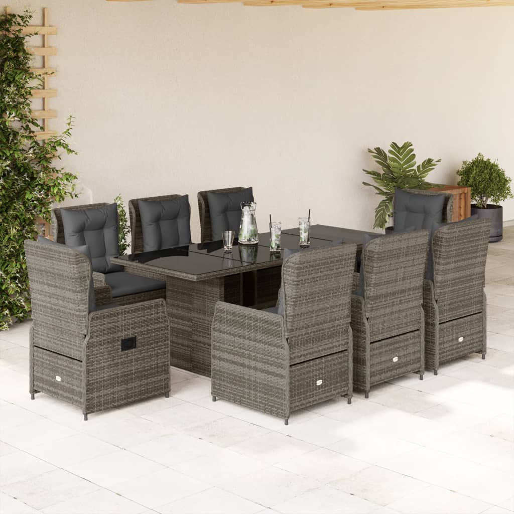 vidaXL 7-delige Tuinset met kussens poly rattan zwart