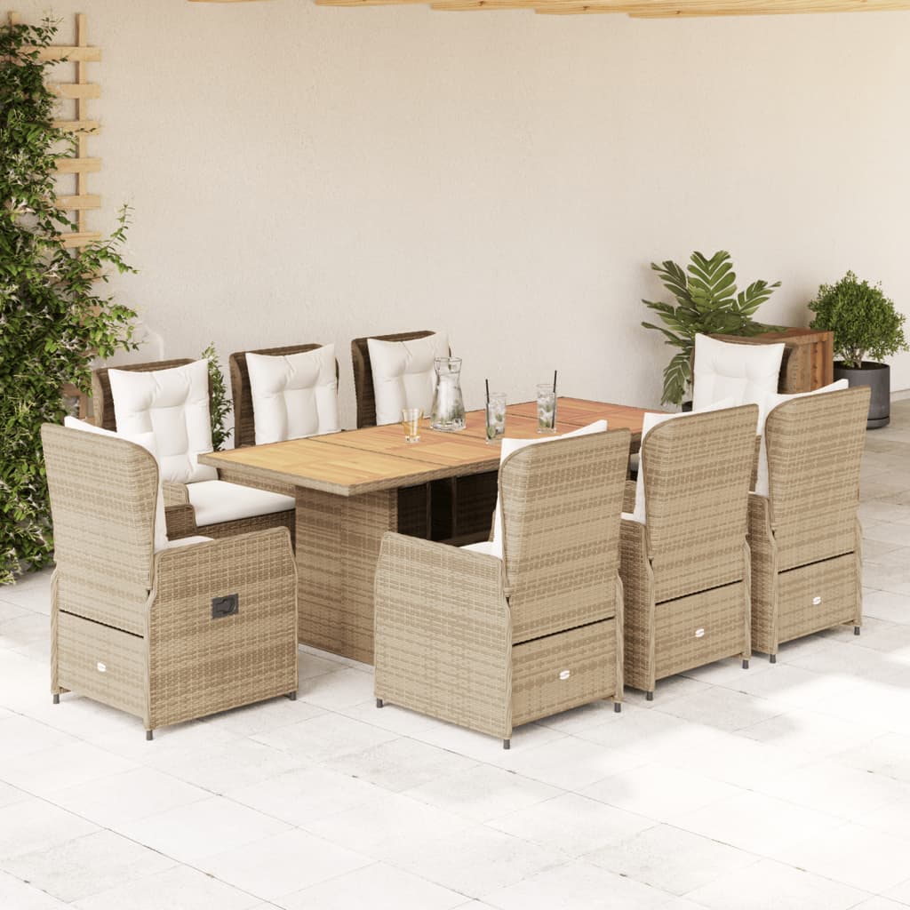vidaXL 7-delige Tuinset met kussens poly rattan zwart