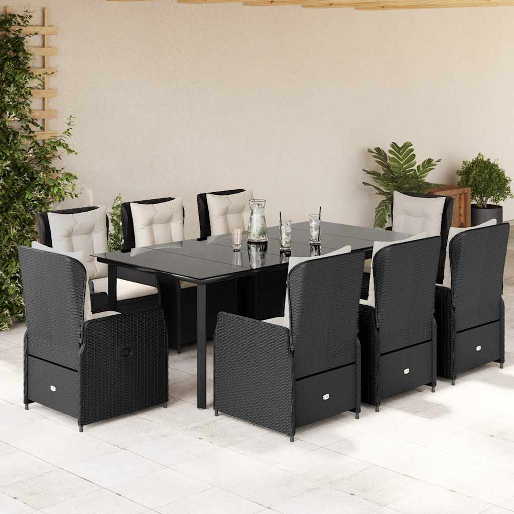 vidaXL 3-delige Tuinset met kussens poly rattan zwart