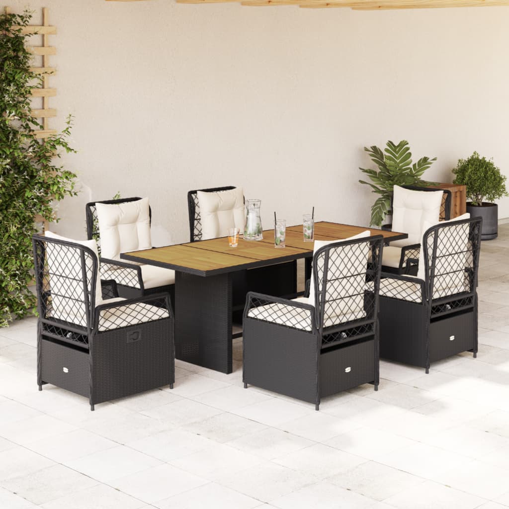 vidaXL 7-delige Tuinset met kussens poly rattan zwart