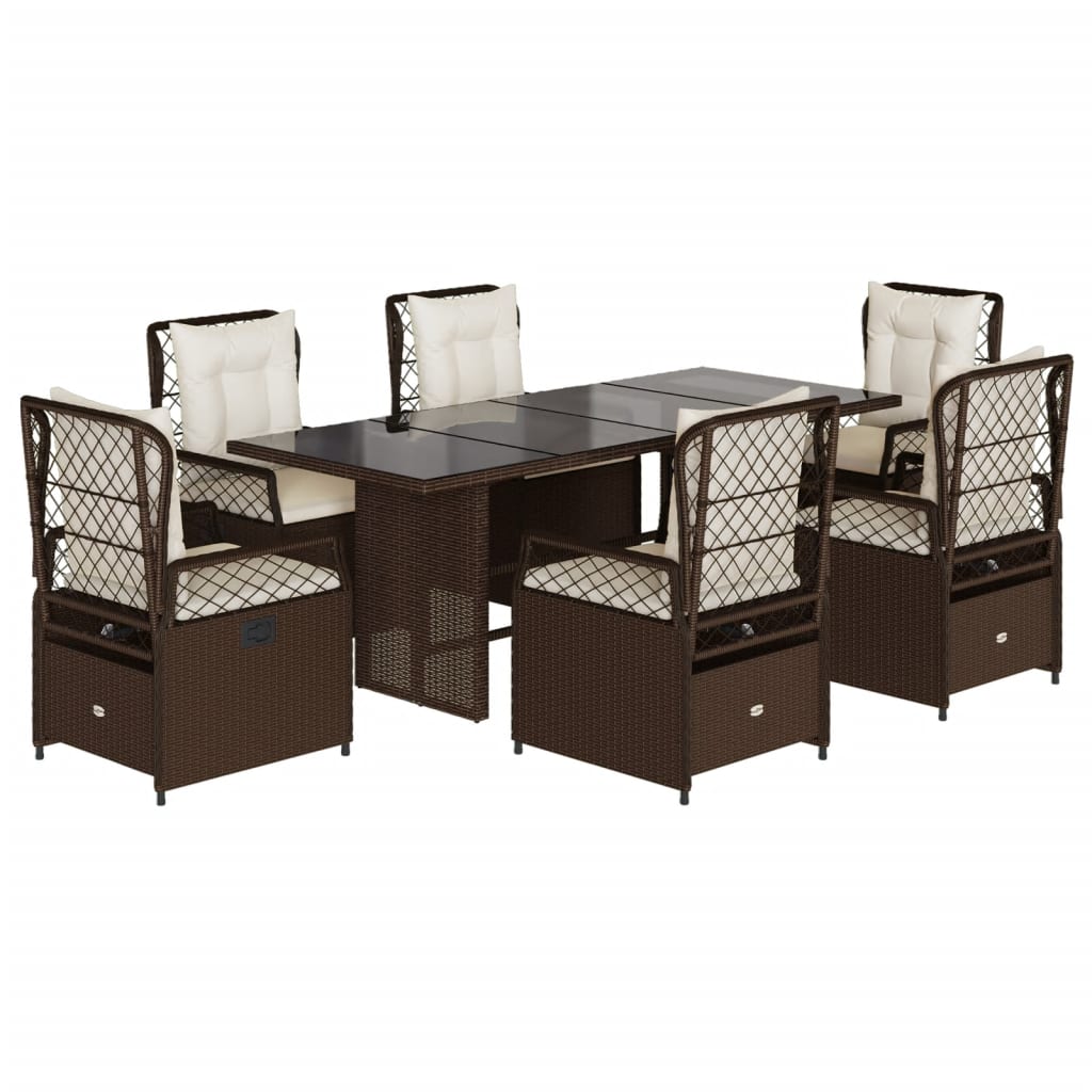 vidaXL 7-delige Tuinset met kussens poly rattan zwart