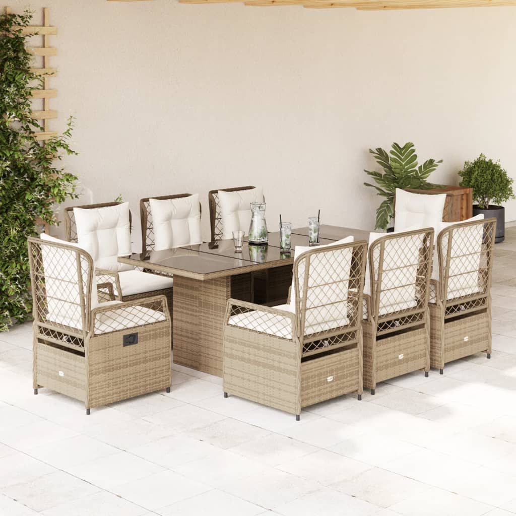 vidaXL 7-delige Tuinset met kussens poly rattan zwart