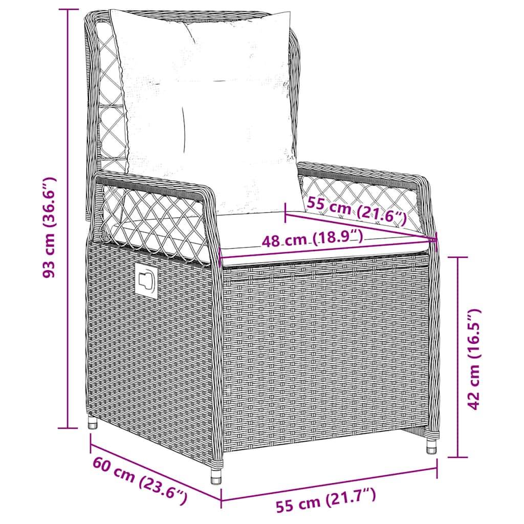 vidaXL 3-delige Tuinset met kussens poly rattan zwart