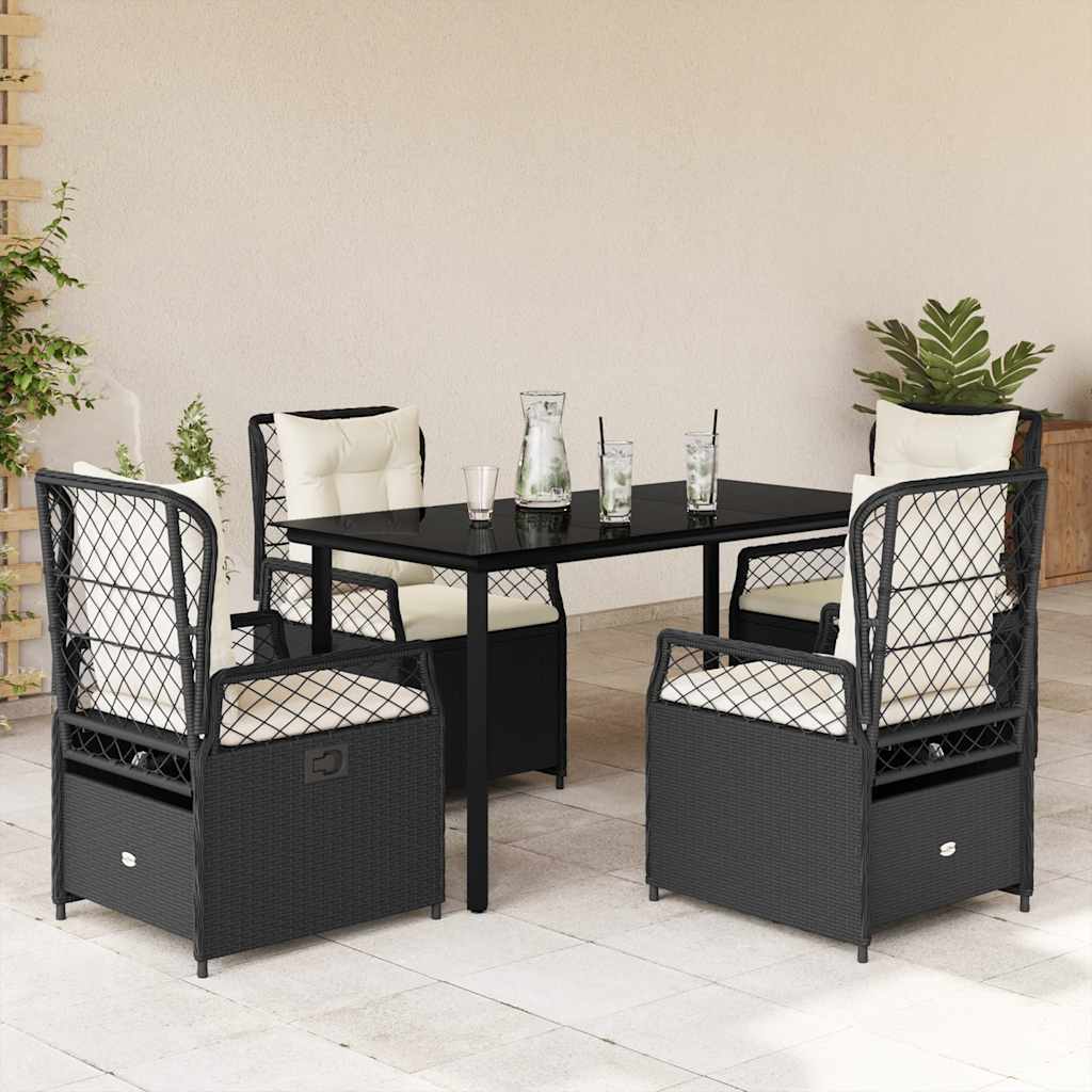 vidaXL 3-delige Tuinset met kussens poly rattan zwart