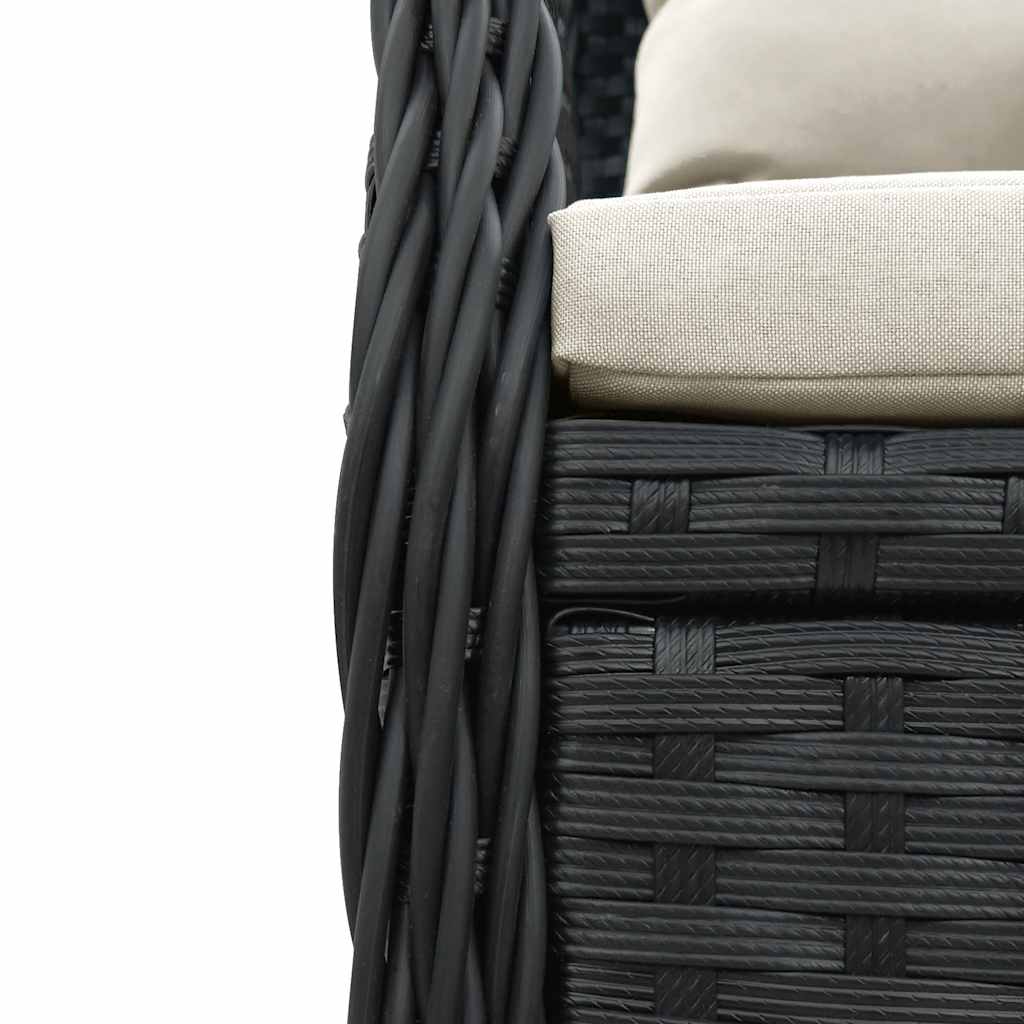 vidaXL 3-delige Tuinset met kussens poly rattan zwart