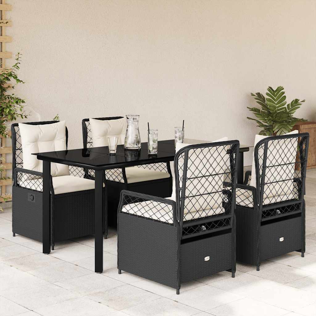 vidaXL 3-delige Tuinset met kussens poly rattan zwart