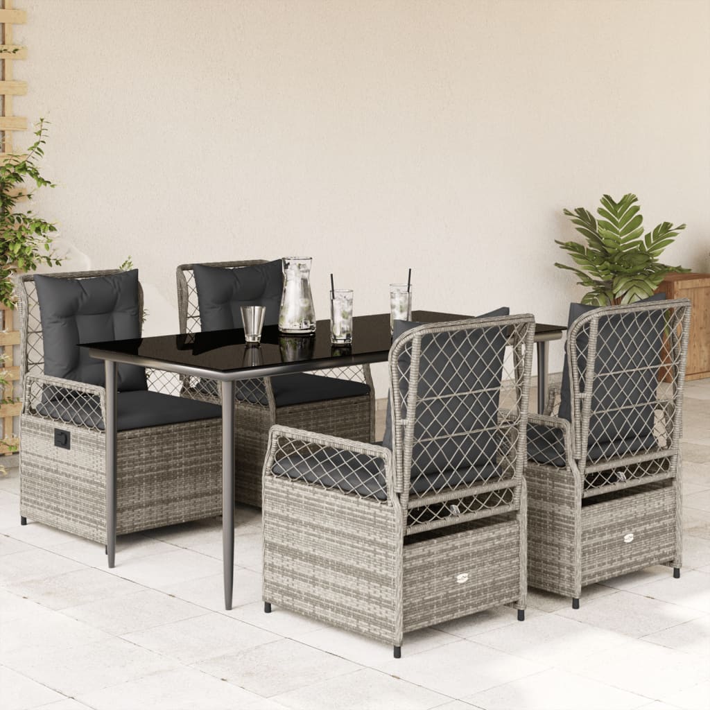 vidaXL 3-delige Tuinset met kussens poly rattan zwart