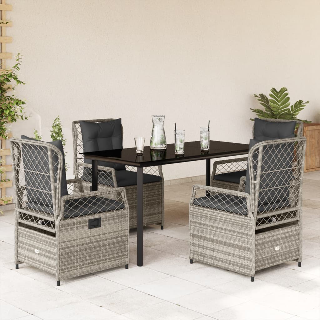 vidaXL 3-delige Tuinset met kussens poly rattan zwart