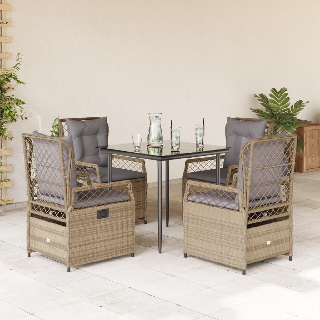 vidaXL 3-delige Tuinset met kussens poly rattan zwart
