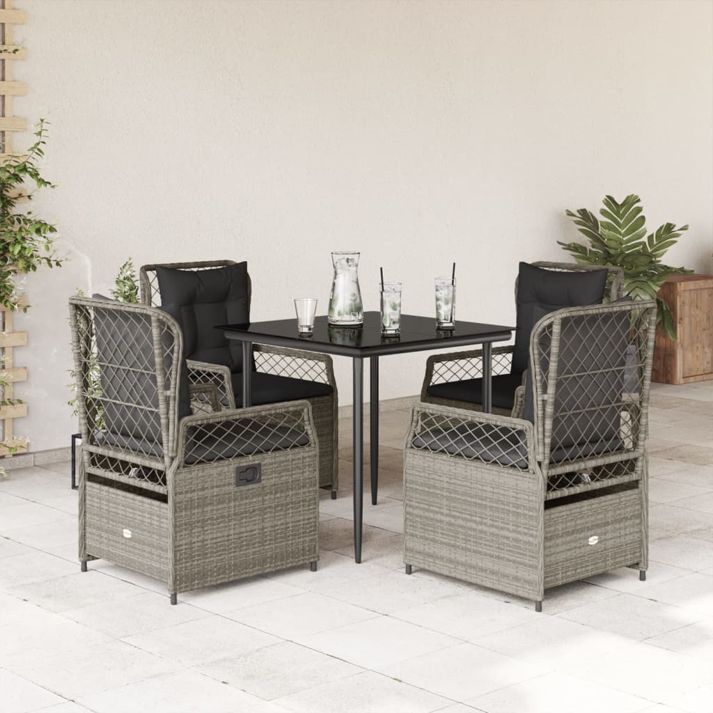 vidaXL 3-delige Tuinset met kussens poly rattan zwart