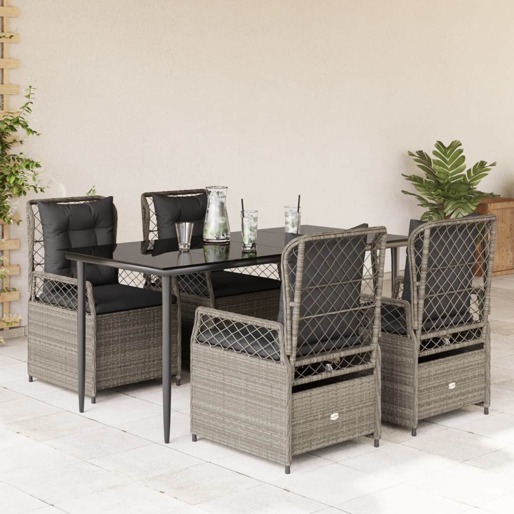 vidaXL 3-delige Tuinset met kussens poly rattan zwart