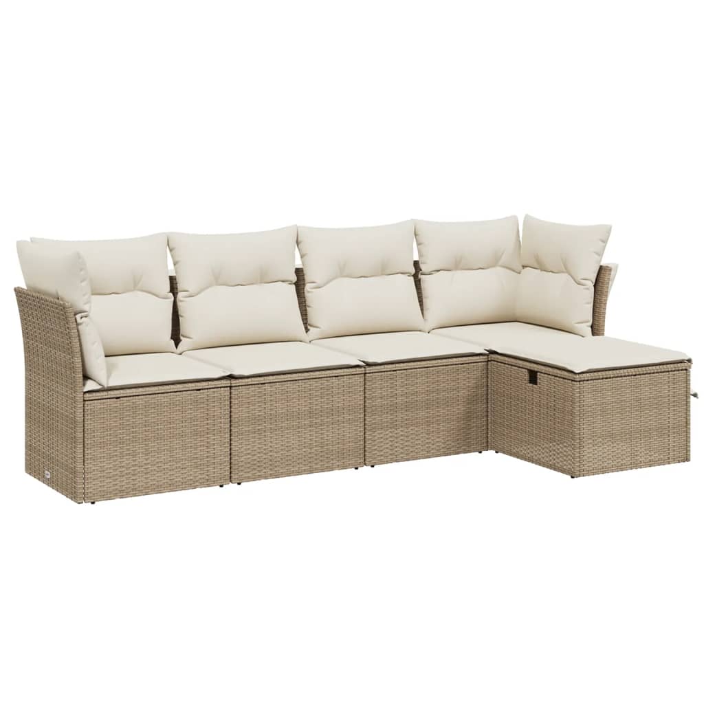 vidaXL 5-delige Loungeset met kussens poly rattan zwart