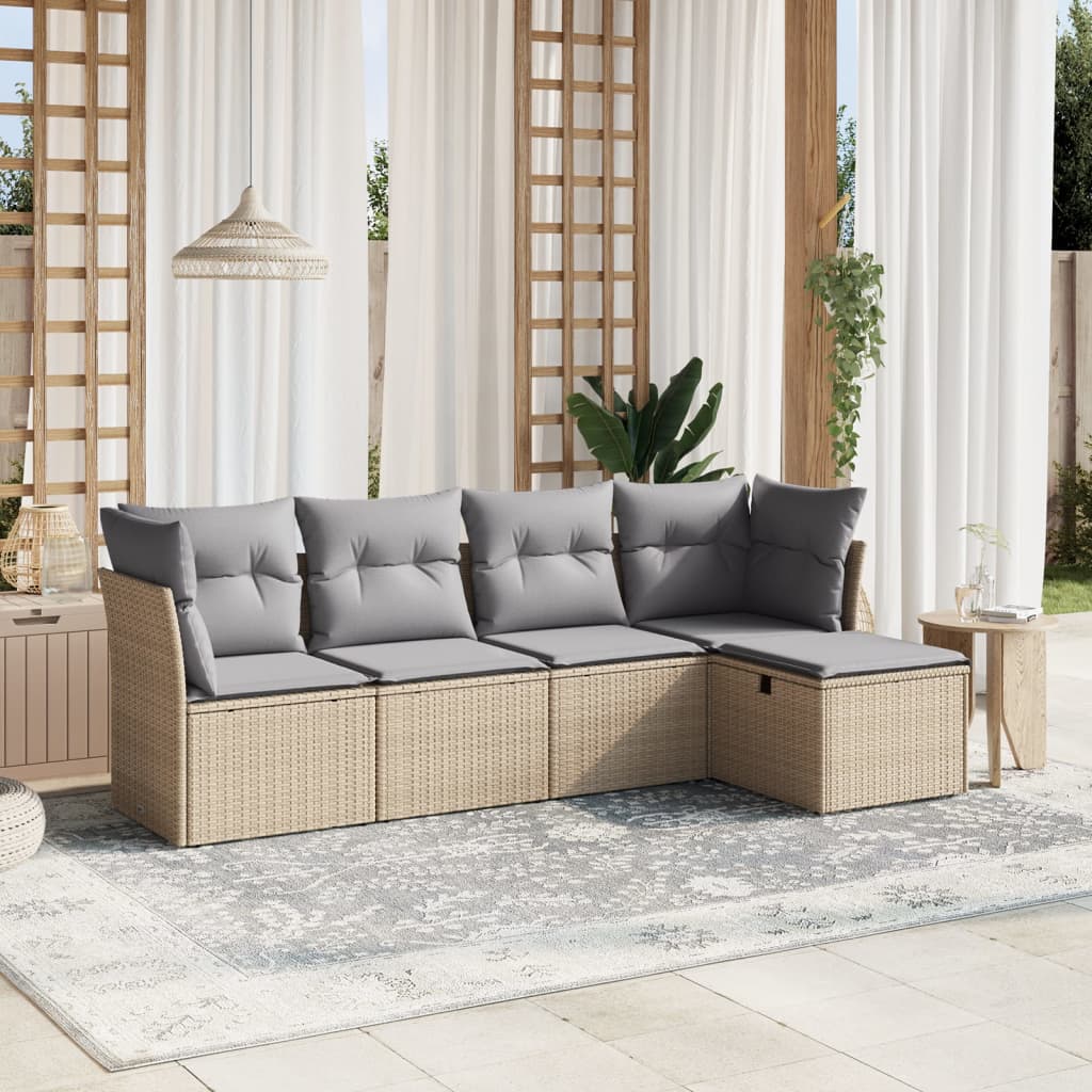 vidaXL 5-delige Loungeset met kussens poly rattan zwart