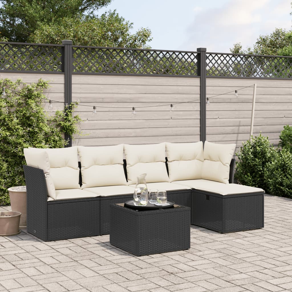 vidaXL 5-delige Loungeset met kussens poly rattan zwart