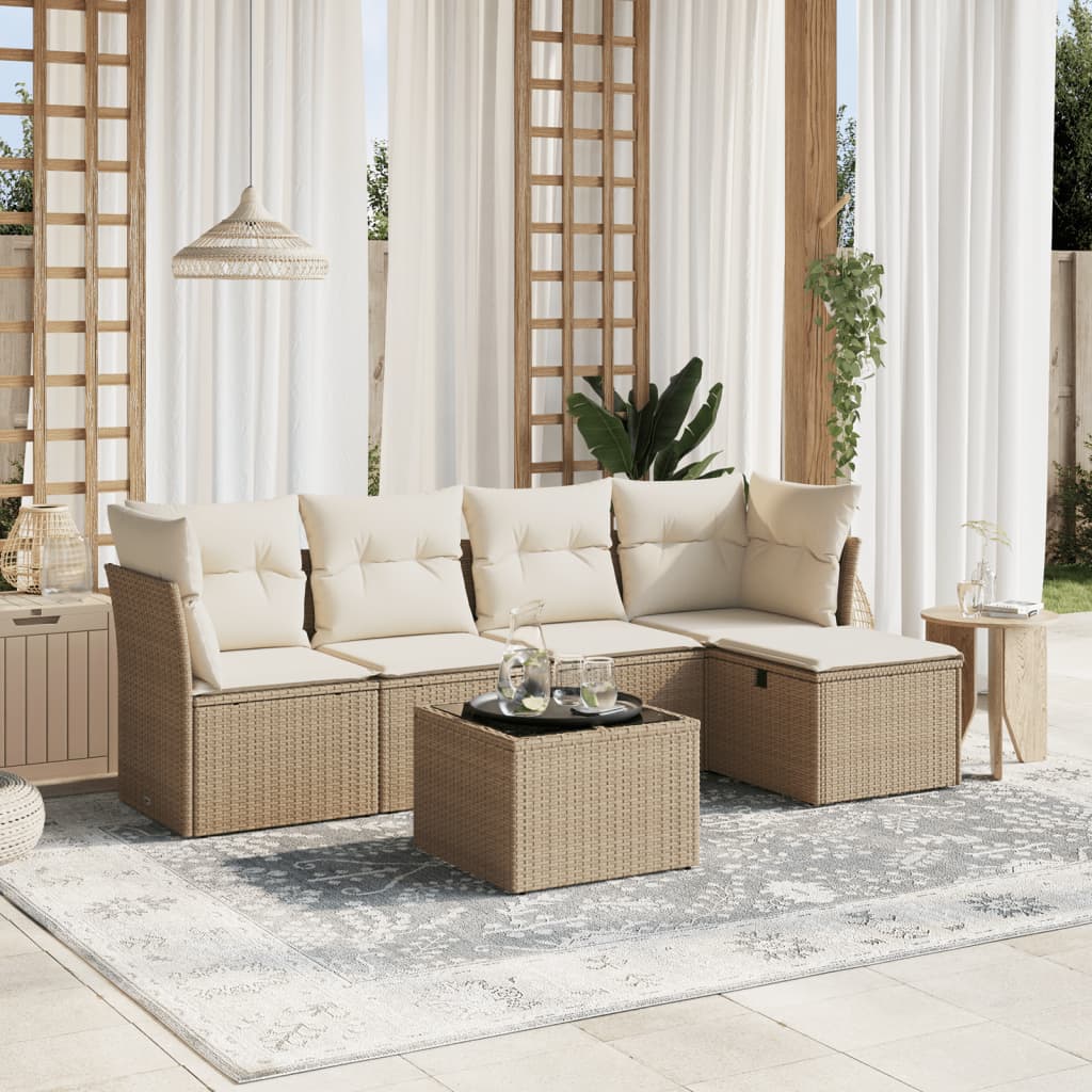 vidaXL 5-delige Loungeset met kussens poly rattan zwart