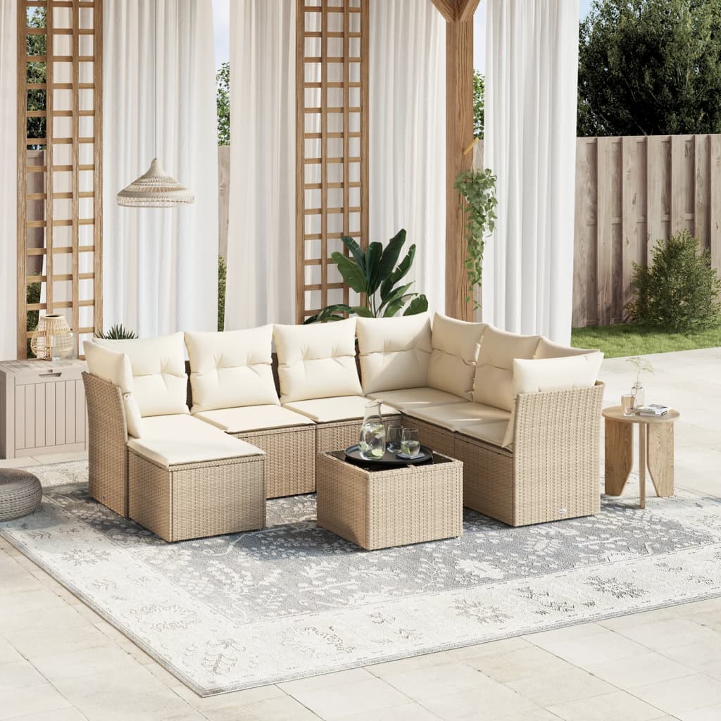 vidaXL 7-delige Loungeset met kussens poly rattan zwart