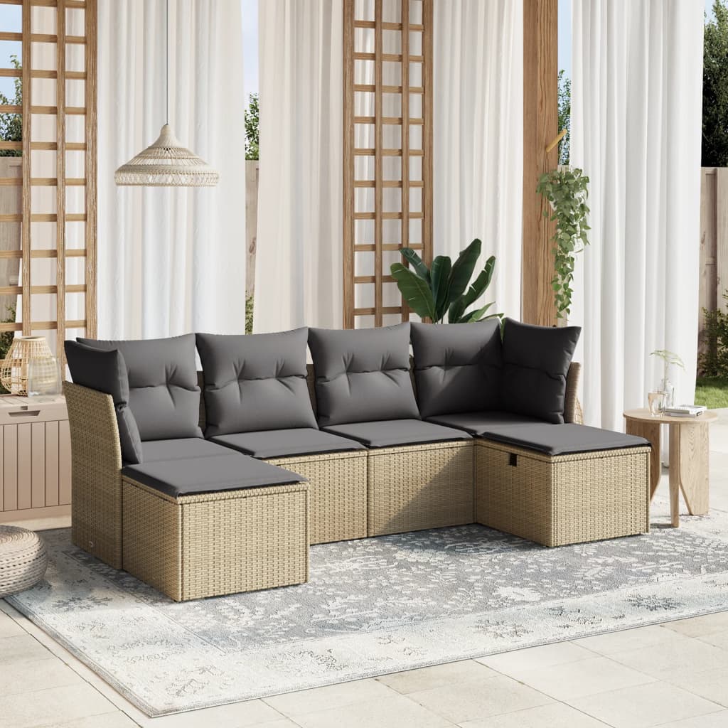 vidaXL 6-delige Loungeset met kussens poly rattan zwart