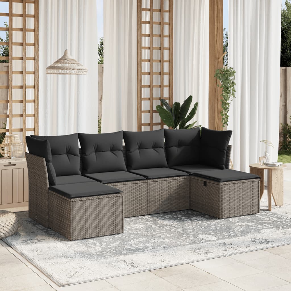 vidaXL 6-delige Loungeset met kussens poly rattan zwart