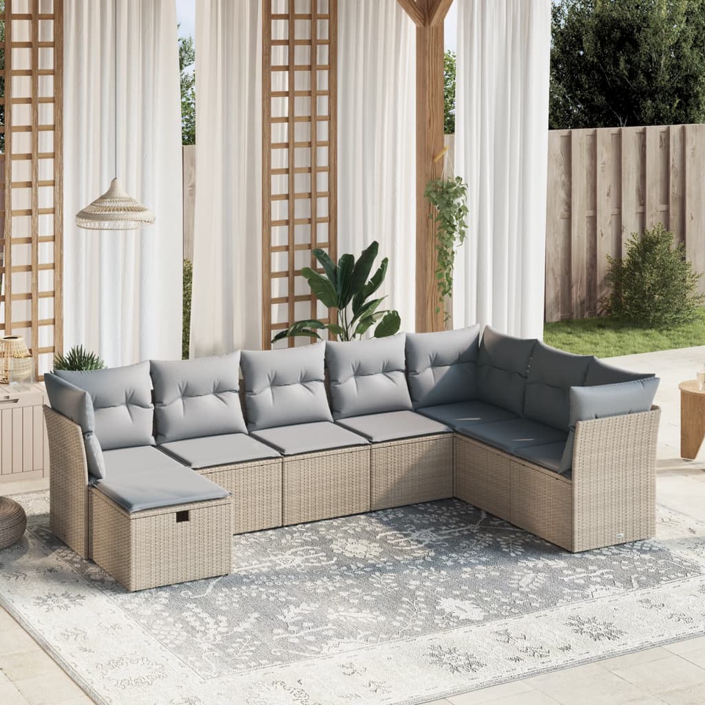 vidaXL 8-delige Loungeset met kussens poly rattan zwart