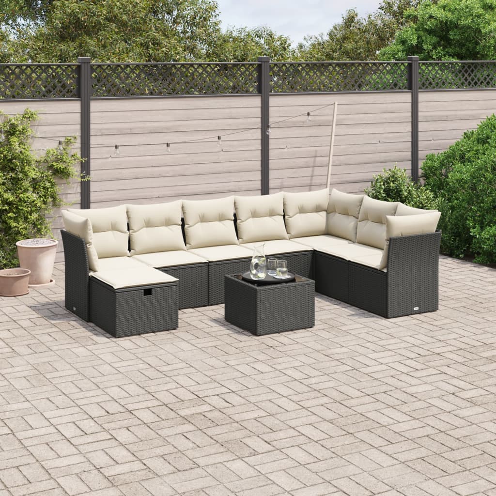 vidaXL 8-delige Loungeset met kussens poly rattan zwart