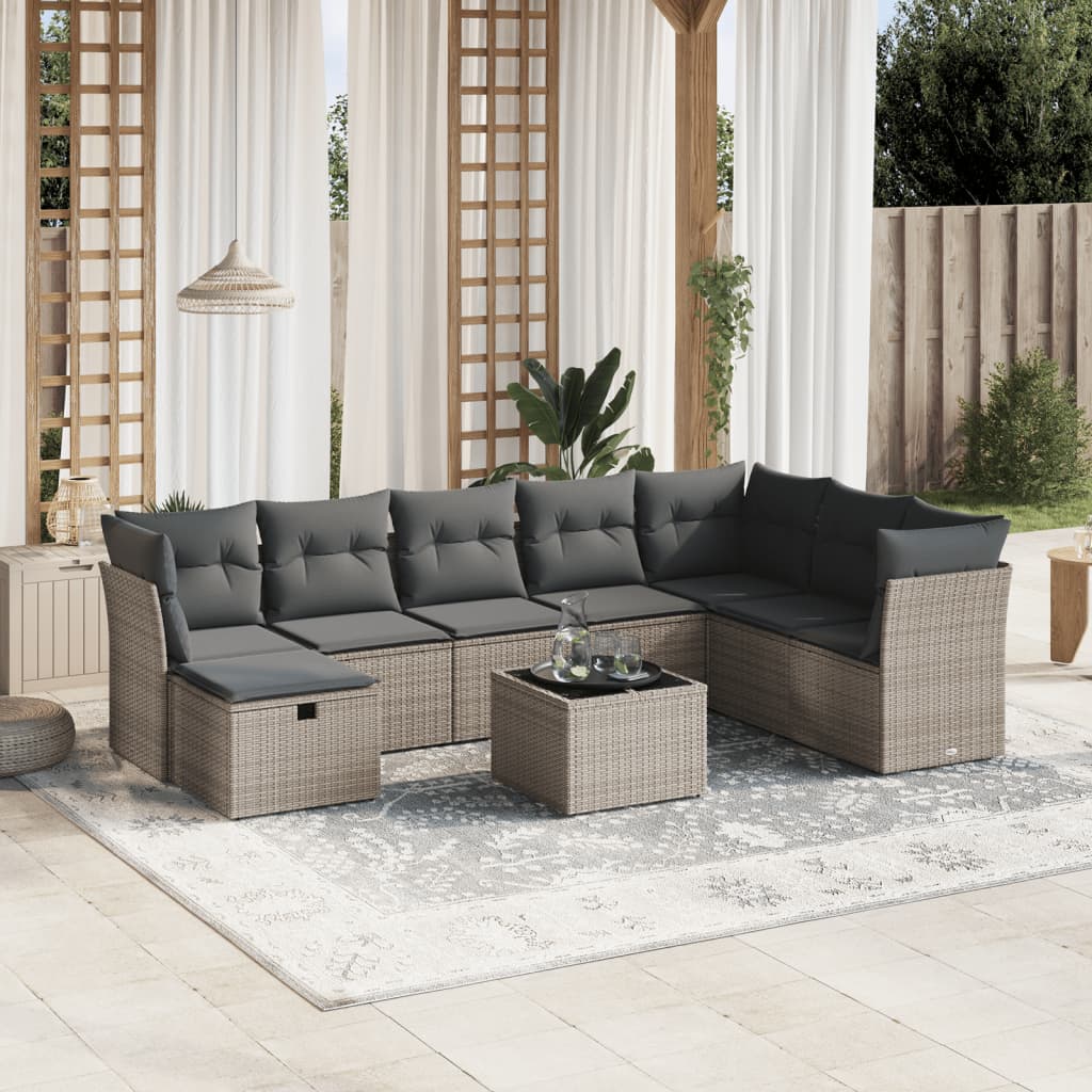 vidaXL 8-delige Loungeset met kussens poly rattan zwart