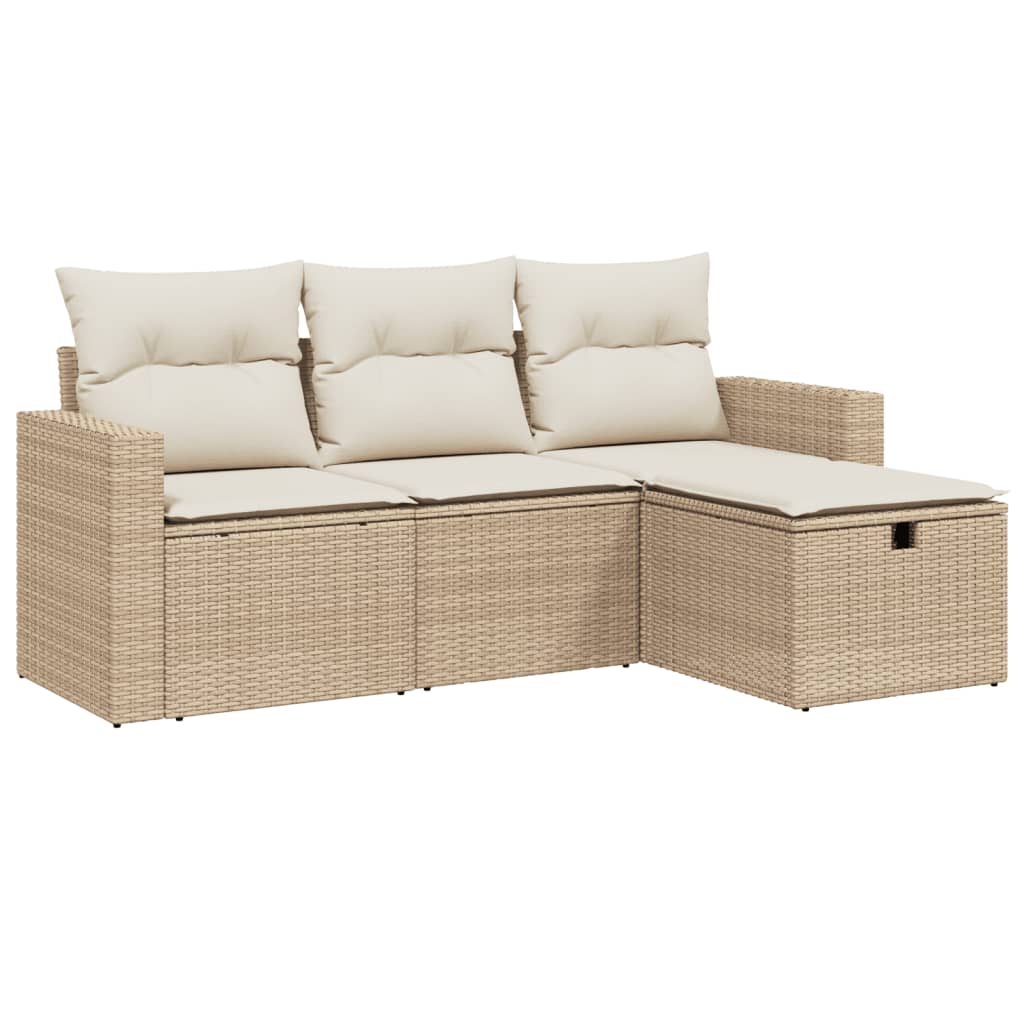 vidaXL 4-delige Loungeset met kussens poly rattan zwart