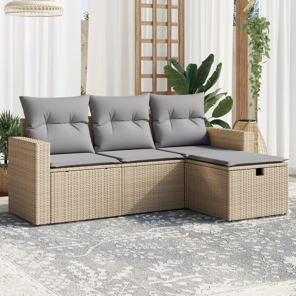 vidaXL 4-delige Loungeset met kussens poly rattan zwart