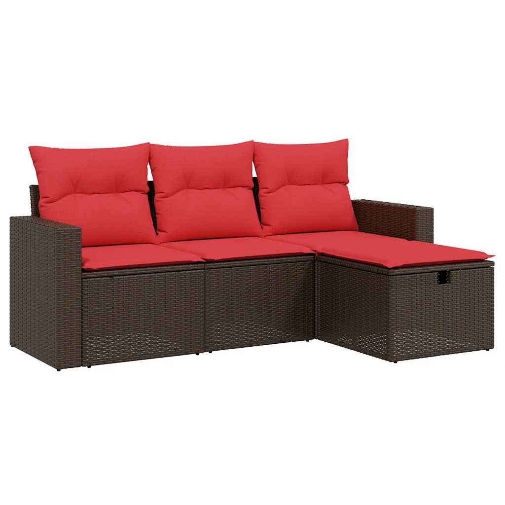 vidaXL 4-delige tuinbankset met kussens, bruin polyrotan