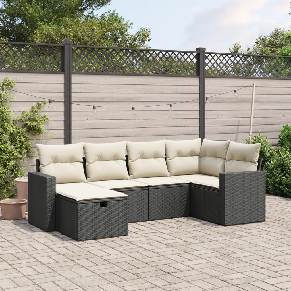 vidaXL 6-delige Loungeset met kussens poly rattan zwart