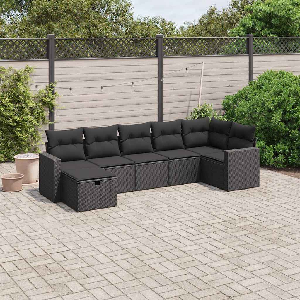 vidaXL 7-delige Loungeset met kussens poly rattan zwart