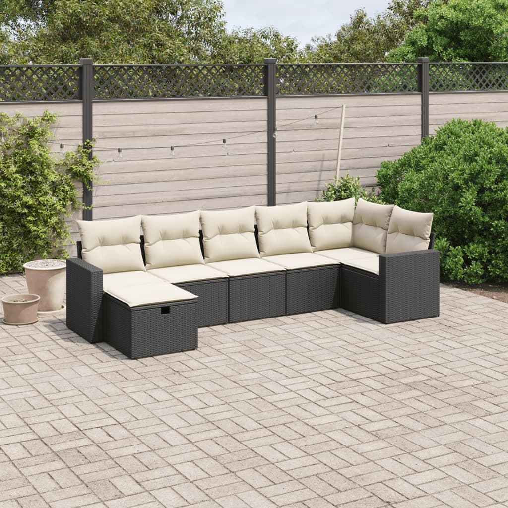 vidaXL 7-delige Loungeset met kussens poly rattan zwart
