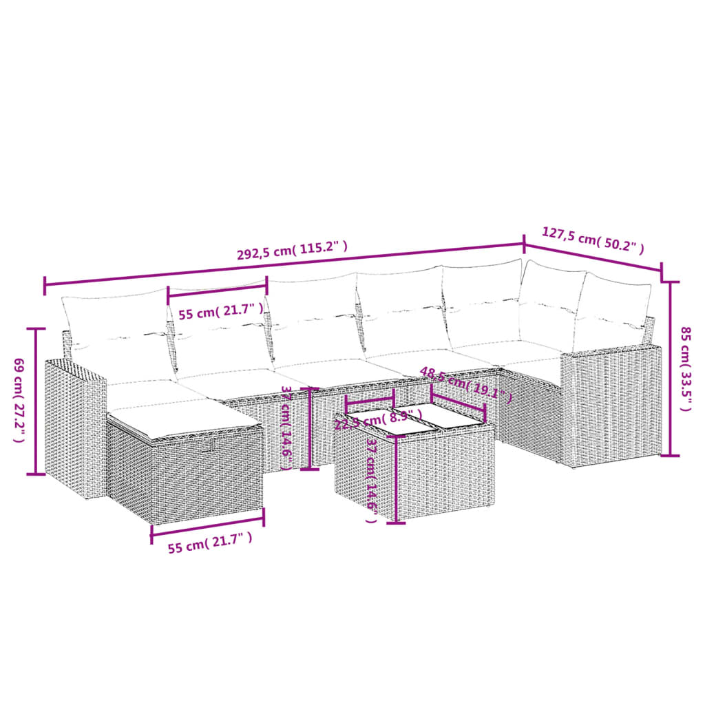 vidaXL 7-delige Loungeset met kussens poly rattan zwart