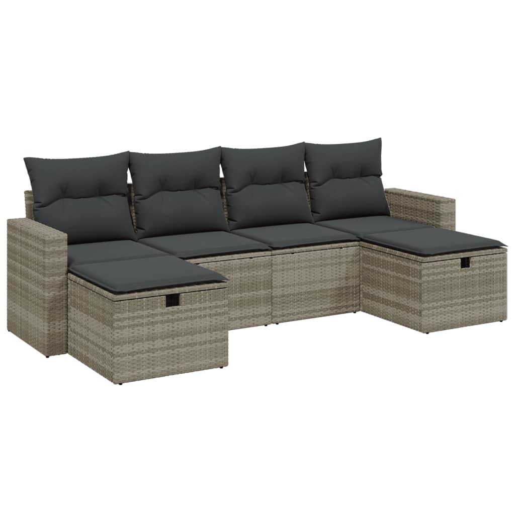 vidaXL 6-delige Loungeset met kussens poly rattan zwart