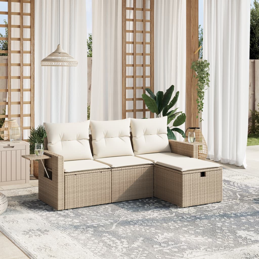 vidaXL 4-delige Loungeset met kussens poly rattan zwart