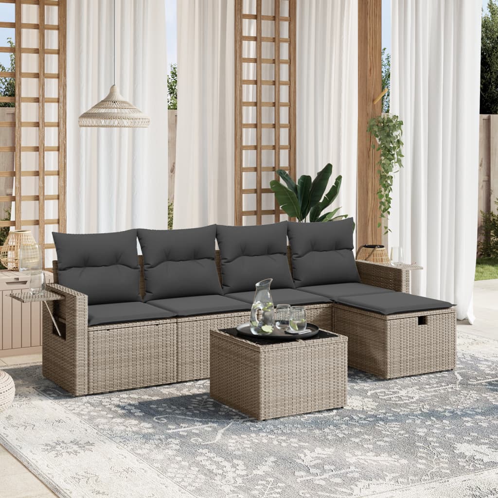 vidaXL 5-Piece Lounge Set with Cushions Poly Rattan Black