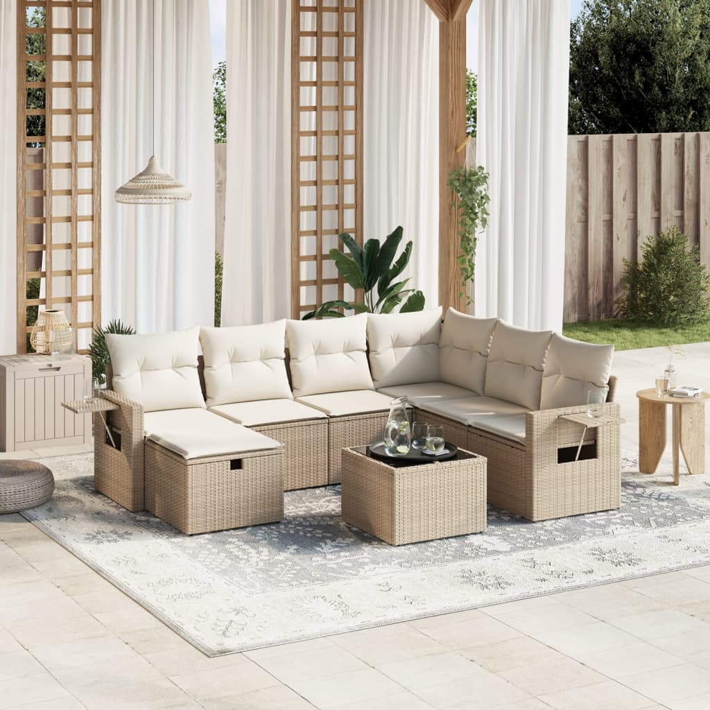 vidaXL 7-delige Loungeset met kussens poly rattan zwart