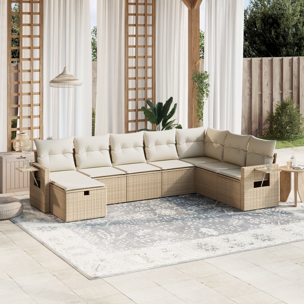 vidaXL 8-Piece Poly Rattan Lounge Set with Cushions Black